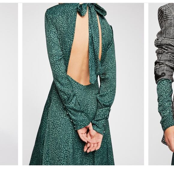 Free People Loveless Printed Green Satin Backless A Line Midi Dress Size 2 - Picture 3 of 14